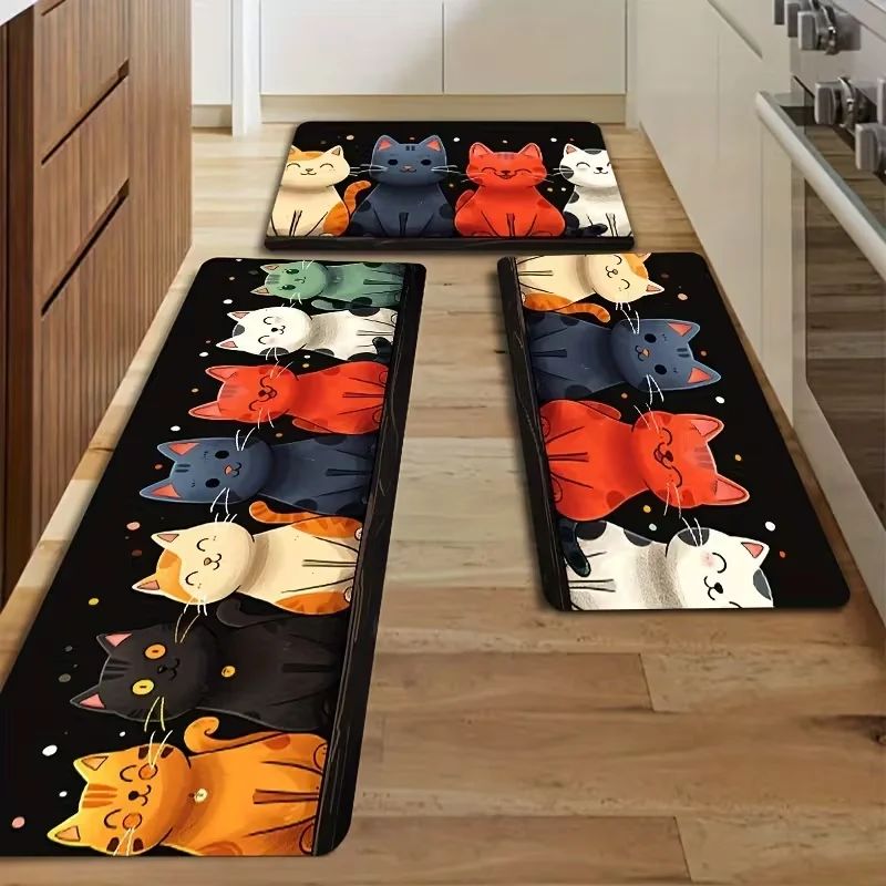 Cute Cartoon Cat Design Sponge Floor Mat, Non-Slip, Machine Washable Rug for Living Room Bedroom Kitchen, Bathroom & Outdoor Use