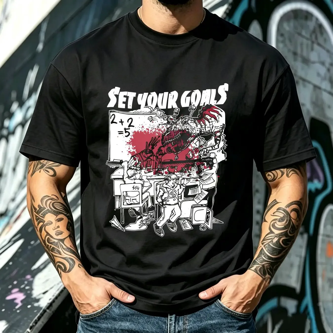 washed T Shirt Set Your Goals Math Vintage Brand New Never Worn Licensed OG S SYG long or short sleeves vintage Washed