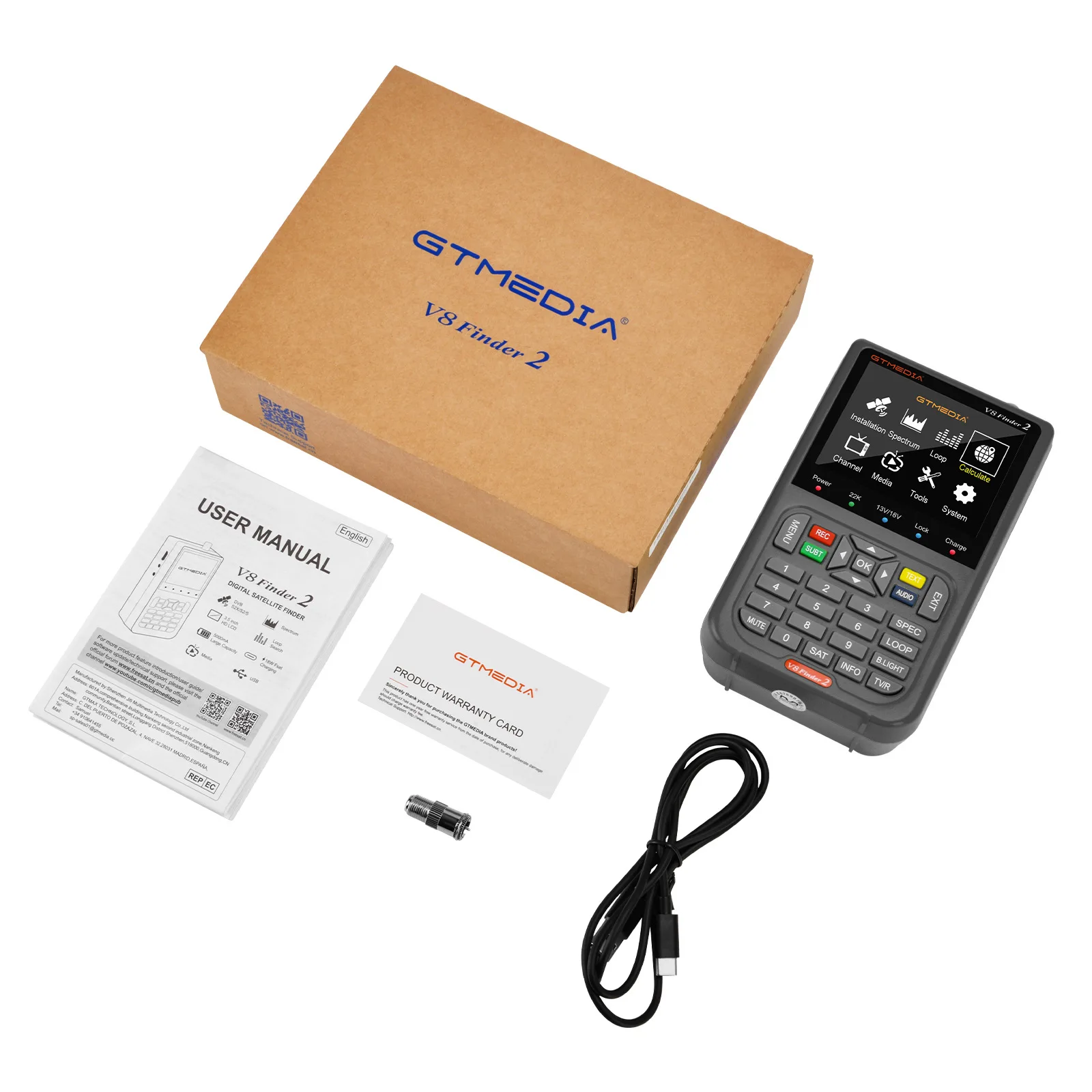 V8 Finder 2 Satellite Finder Meter DVB-S/S2X 3.5 Inch LCD Display 1080P Type C Port Satfinder VS Freesat Finder Meter Wholesale