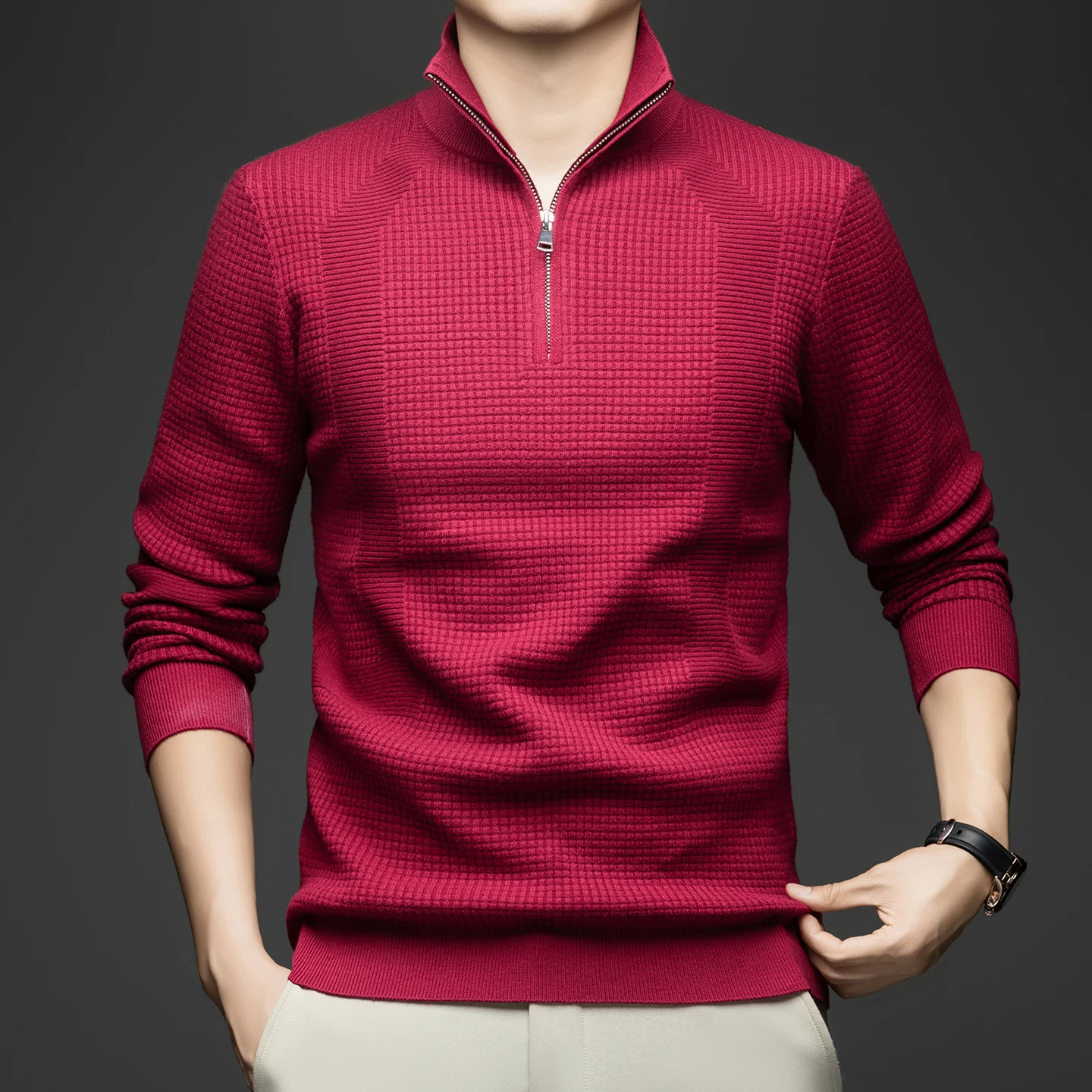 سترة رجالية جديدة موديل 2025 (بما في ذلك الصوف) بنصف سحاب لخريف وشتاء 2025 سترة متماسكة فضفاضة جديدة للرجال