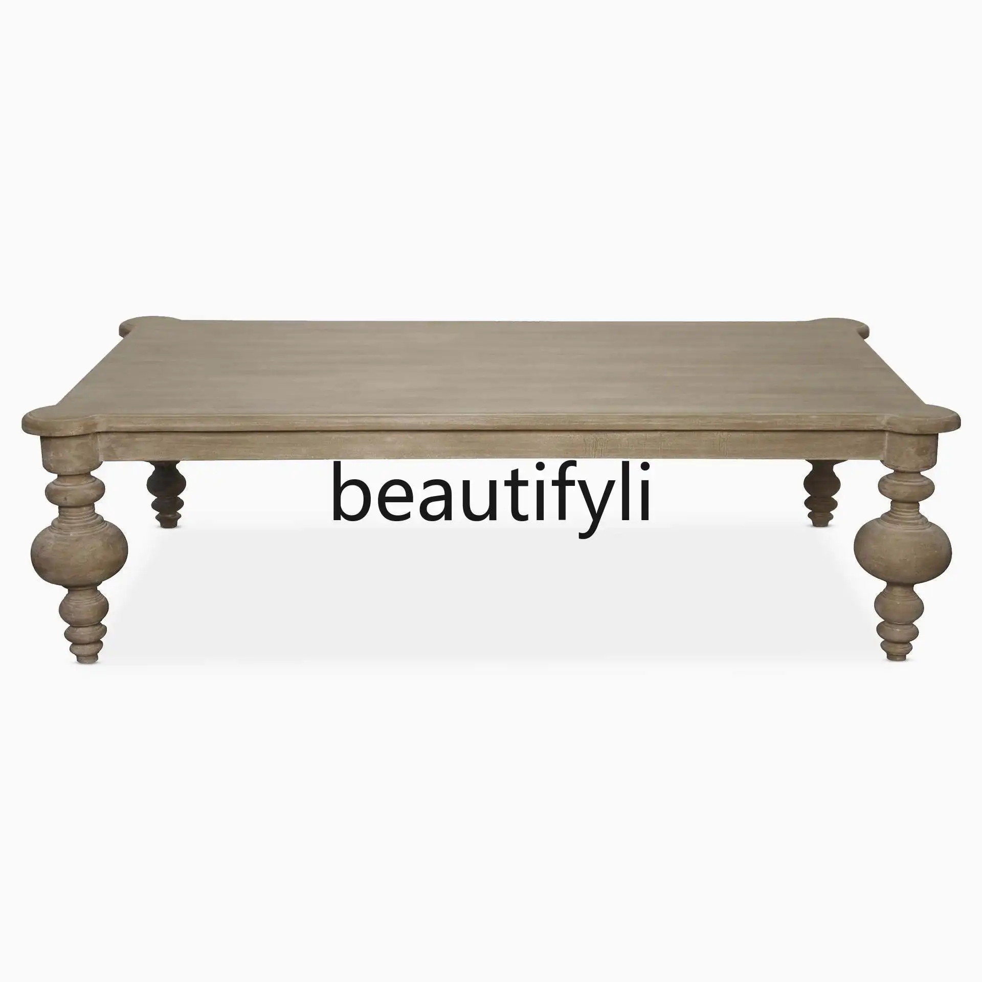 

American Country Style Solid Wood Weathered Gray Vintage Living Room Coffee Table Simple Rectangular Storage Tea Table