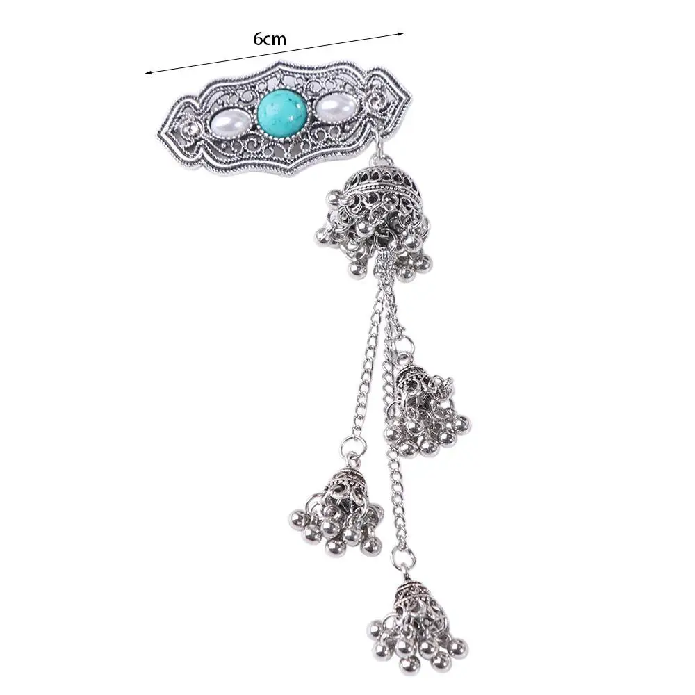 

Vintage Turquoise Tassel Bell Hair Clip Crystal Elegant Ethnic Style Hairpin Side Clip Retro Chinese Style Hair Accessories