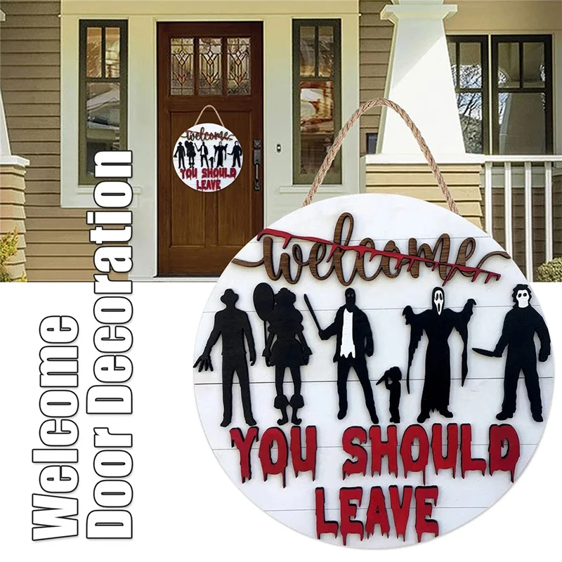 

Diorama Model Halloween Front Door Horror Welcome Pendant Wooden Crafts Door Hanging Signs