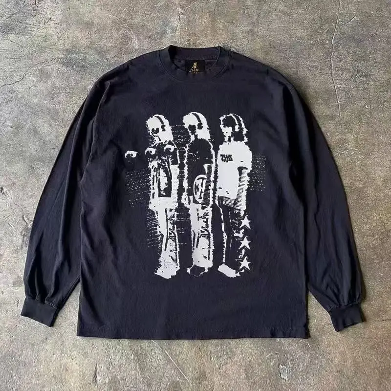 

Y2k Hip Hop Streetwear Vintage Long Sleeves Tee Casual Loose Oversize Gothic Cotton Tops T Shirt For Men Unisex ropa hombre