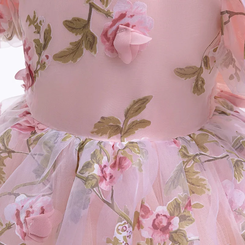 Elegantes Festliches Mädchenkleid Blumenmuster Tüll Prinzessinnenkleid Geburtstagsgeschenk Kinder Sommerkleid Luxuriöses Abendkleid Vestido Ballkleid – Detail 6