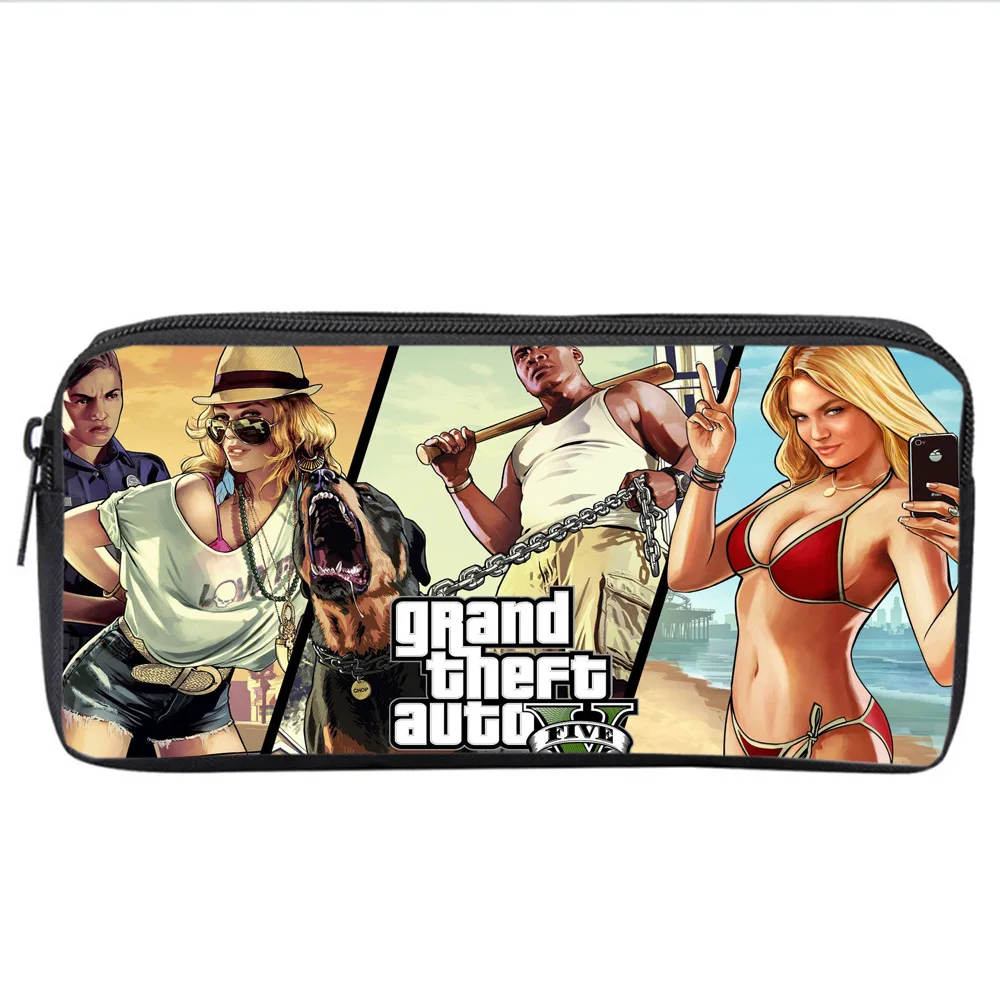 24×12×6CM Grand Theft Auto Video Game Canvas Pencil Bags Large Capacity Colored Pattern Pencil Cases Premium School Supplies