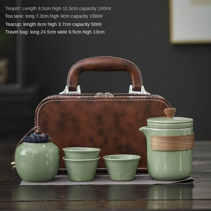 

Ge Kiln Travel Tea Set Quick Cup a Pot of Three or Four Cups Tea Pot Portable Outdoor Kung Fu Ceramic Gifts