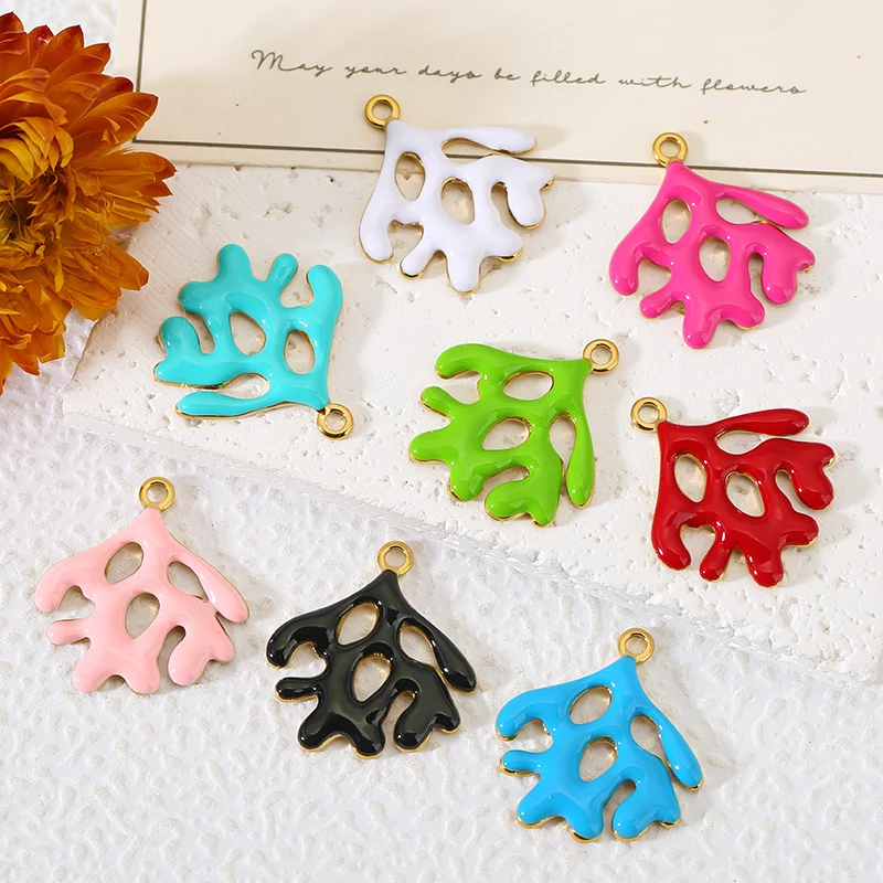 

5pcs Stainless Steel Coral Charms 18K PVD Gold Plated Enamel Pendant for Jewelry Making DIY Women Earrings Necklace Accessories