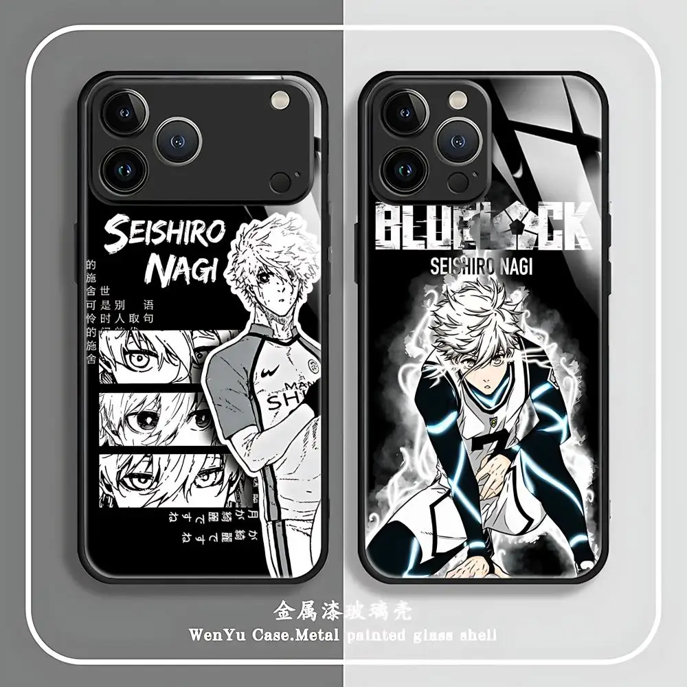 Nagi Seishiro anime Blue lock telefoonhoesje voor iPhone 17 16e 15 14 13 12 11 X XR XS Plus Mini Pro Max glas magnetisch hoesje