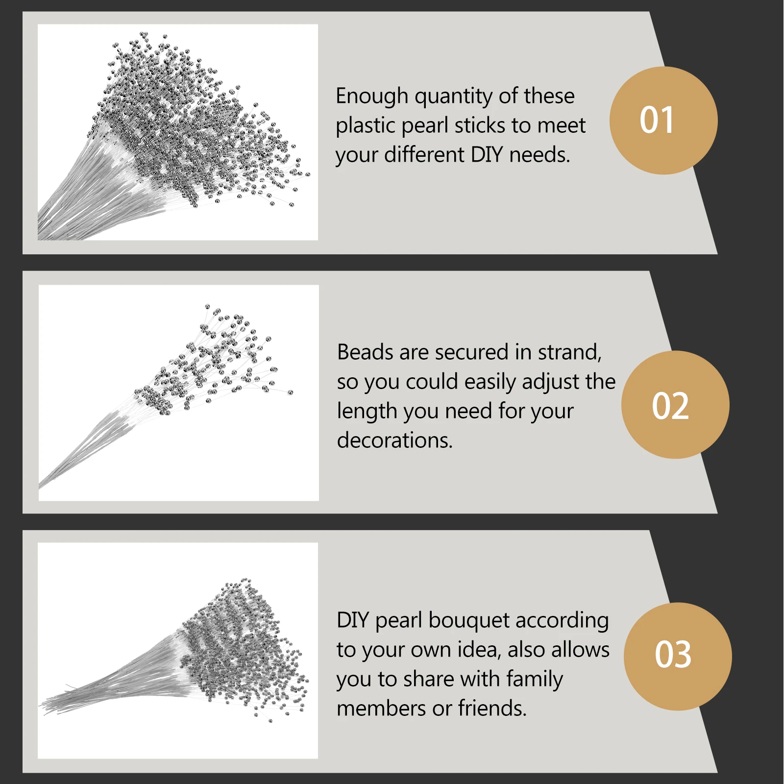 

100 PCS Pearl Beaded Jewelry Wedding on Stem Decoration Stick Bouquet Plastic Pearls Garlands Bride