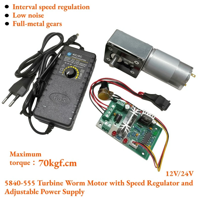 5840-555 Miniature DC Speed Reducer Motor - High Torque Motor 12V - 24V with Speed Controller and Adjustable Power Supply