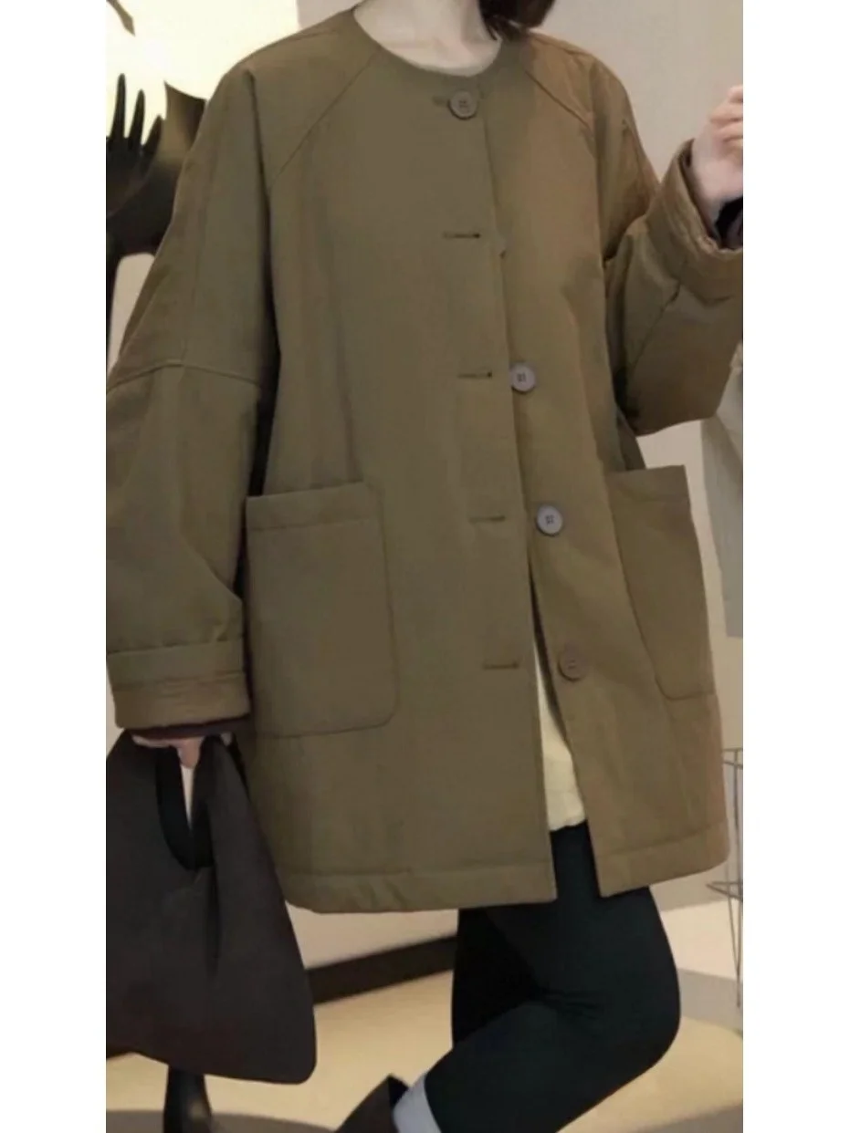 

Теплое хлопковое пальто-джат, повседневное круглое свободное пальто больших размеров, зимнее новое поступление, Ele Lady Commute Sle Thiened Long Sve