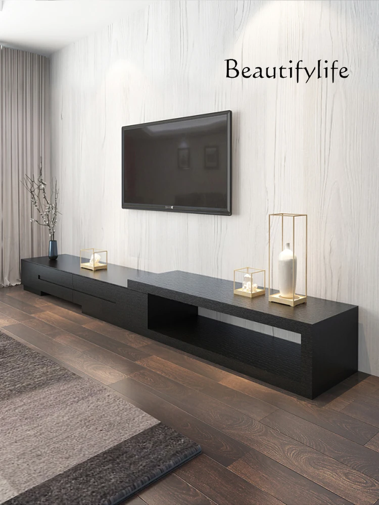 

Nordic Minimalist Modern Coffee Table TV Cabinet Combination Black Oak Grain Retractable Living Room Floor Cabinet