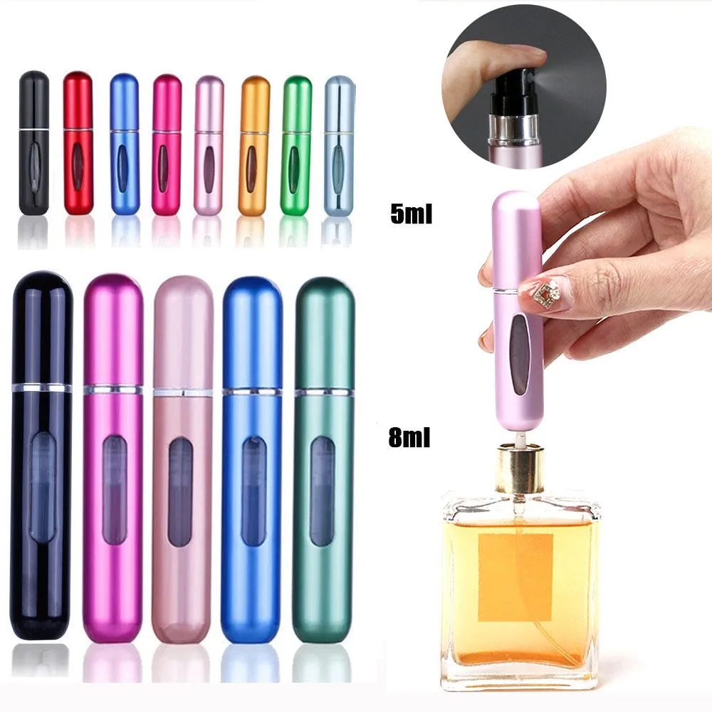 8ml/5ml rozpylacz perfum przenośny pojemnik na płyny do kosmetyków podróżujących Mini aluminiowy Spray alcochol pusta butelka wielokrotnego napełniania