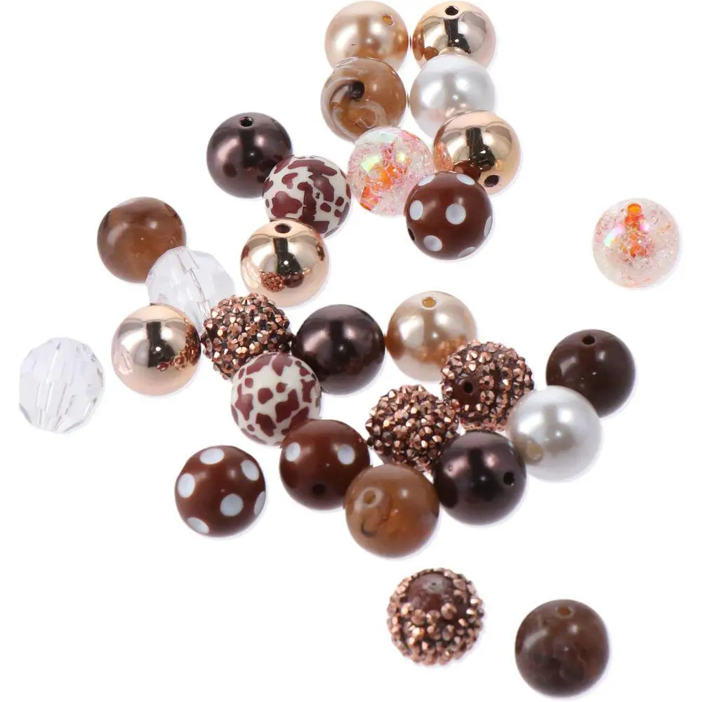 50 PCS Jewelry Making Crafts Supplies 20mm Bubblegum Beads Retro Brown White Series Chunky Beads Mixed Retro Coffee Beads Pen