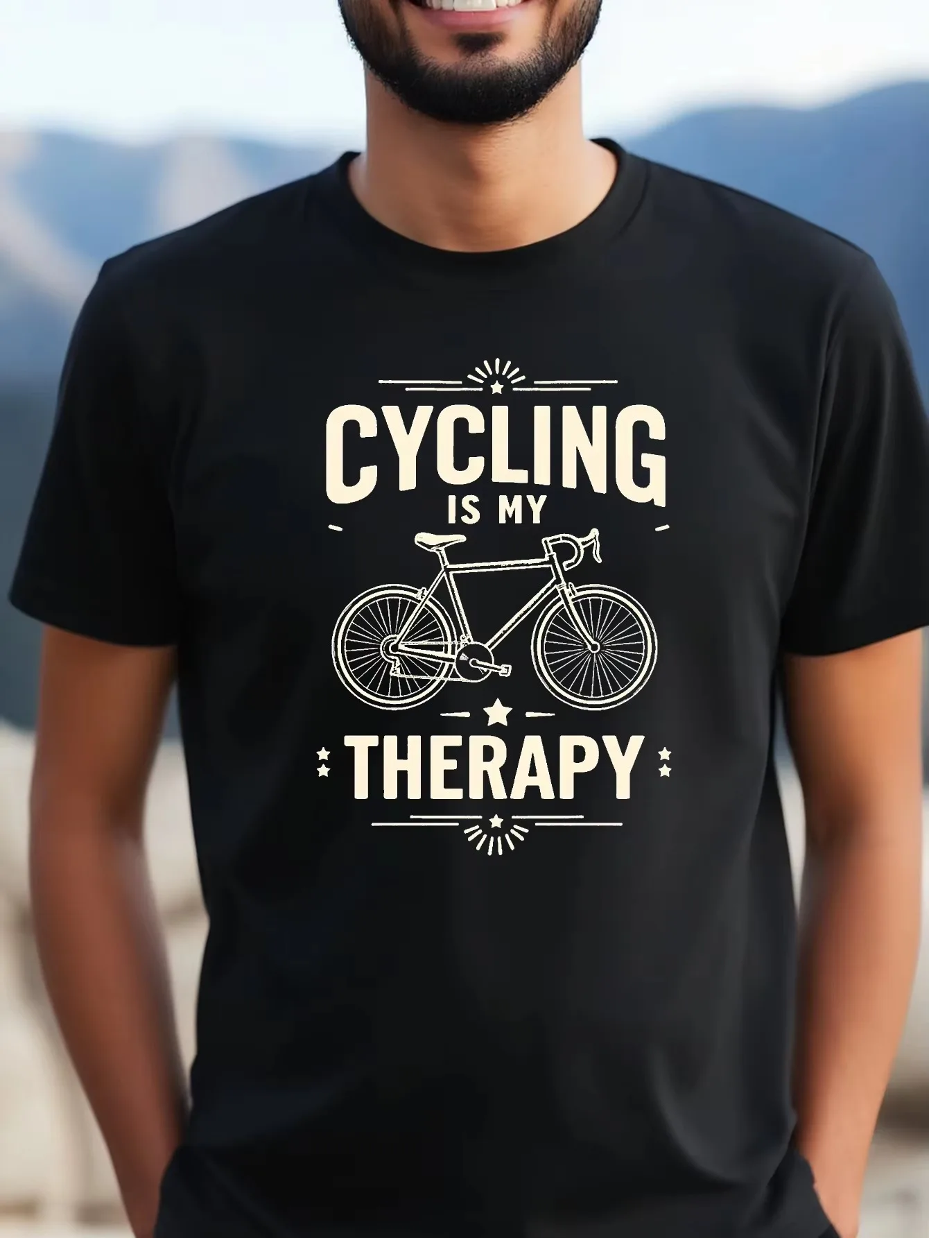 2026 Men Cycling Is My Therapy Graphic T-shirt Bicycle Lover Short Sleeve Crew Neck Casual Tee