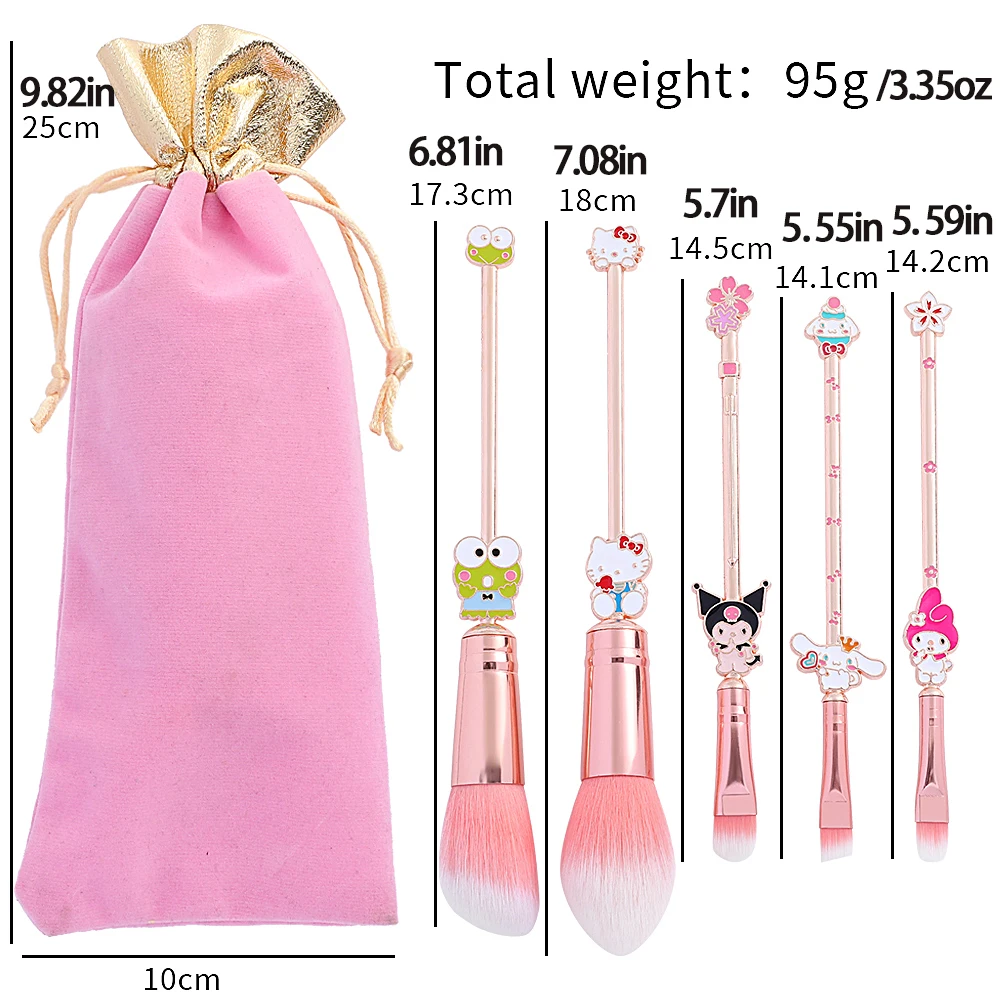 5pcs/set Hello Kitty Sanrio Makeup Brush Kawaii Kuromi My Melody Cinnamoroll Cartoon Character Cosplay Prop Makeup Brushes Tool