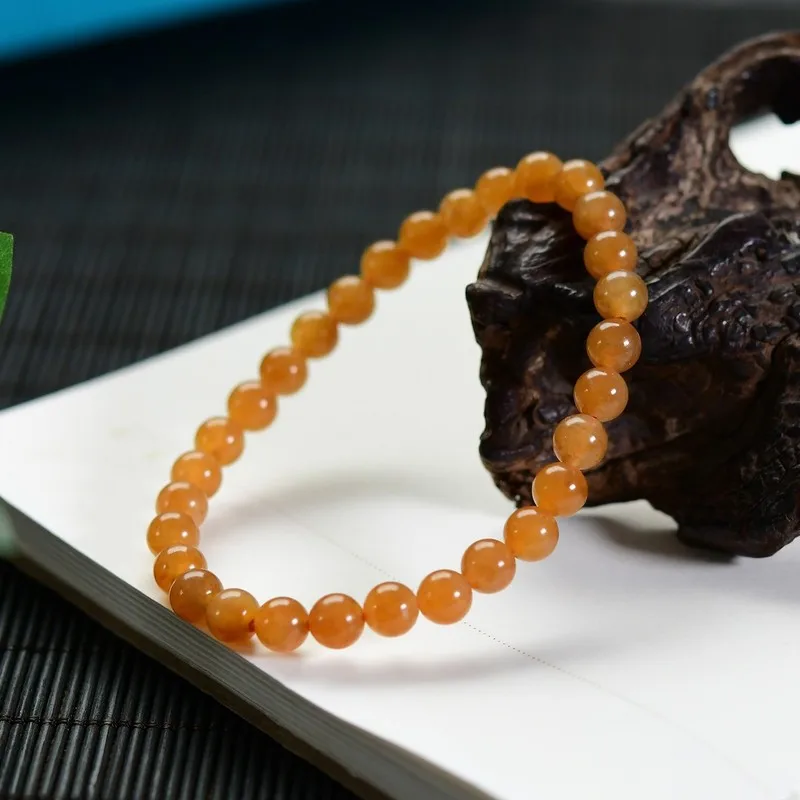 Hetian -Colored Qiemou Gold Sugar Bracelet, Imitation Round Bead Single-Loop Jade String Men And Women