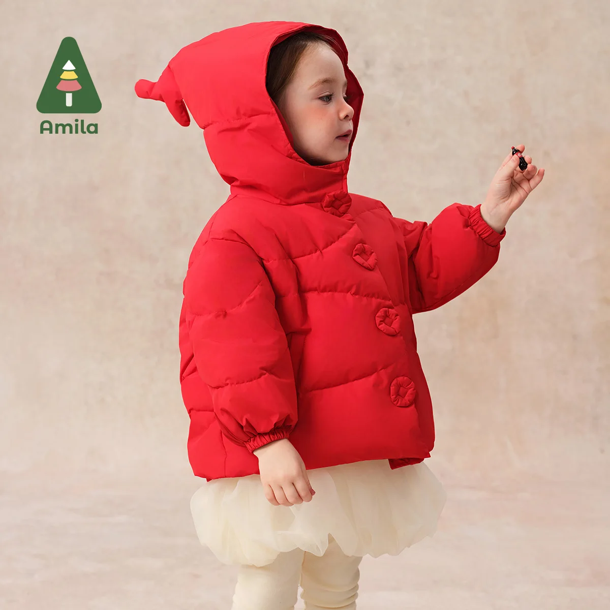 

Amila Baby Down Jacket 2024 New Winter New Style Girls Chinese Style Fishtail Design Hooded White Duck Down Warm Children's Coat