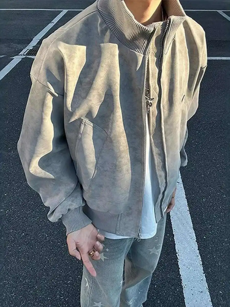 Матовый окрашенный кожаный джет, мужской осенний американский бомбер, мотоциклетный летный джет с воротником-стойкой, бейсбольный orm, свободная посадка