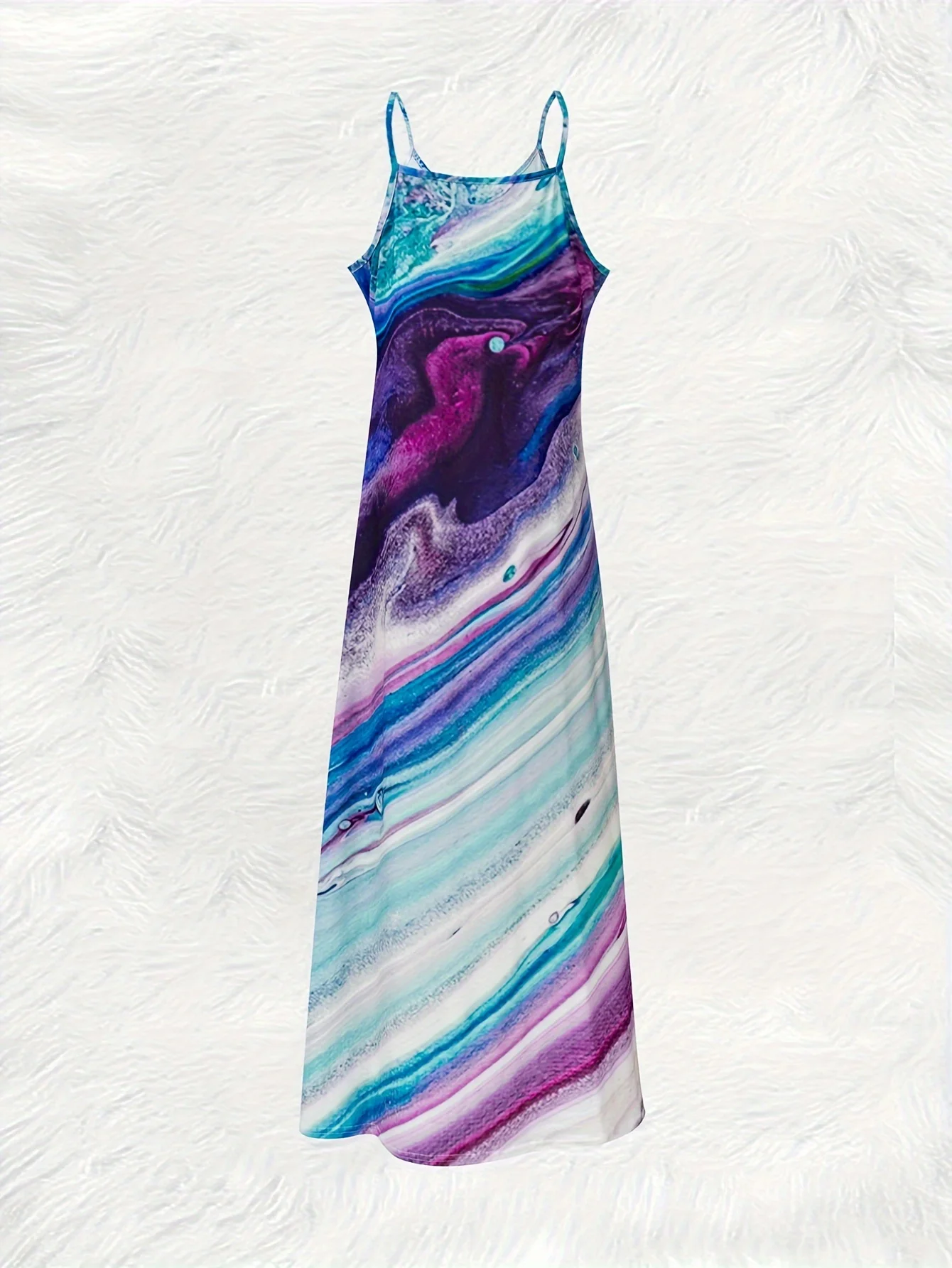 Printed Design Casual Style Abstract Watercolor Wave Pattern Print Women's Dress