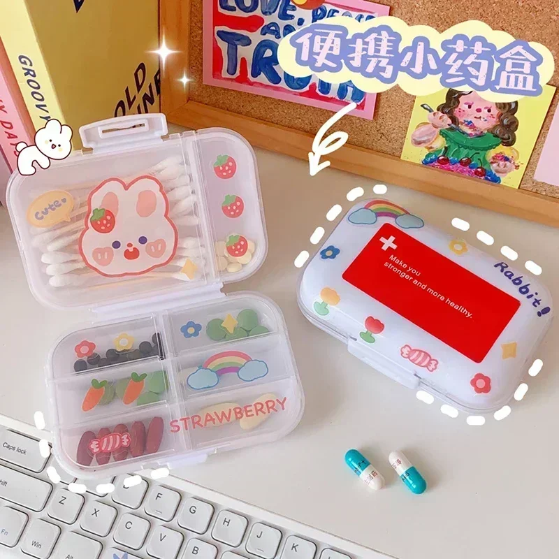 Kawaii Pill Case With Sticker Container Plastic Medicine Pill\'s Box Office Home Travel Storage Storage Organizer For Small Thing