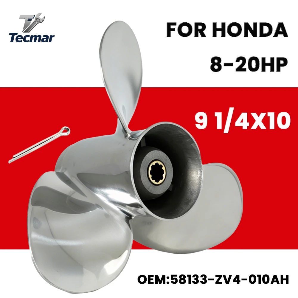 Outboard Propeller for Honda 8 9.9 15 20HP 9 1/4x10 Stainless Steel Marine Engine 3 Blade 8 Spline Yacht Accessories