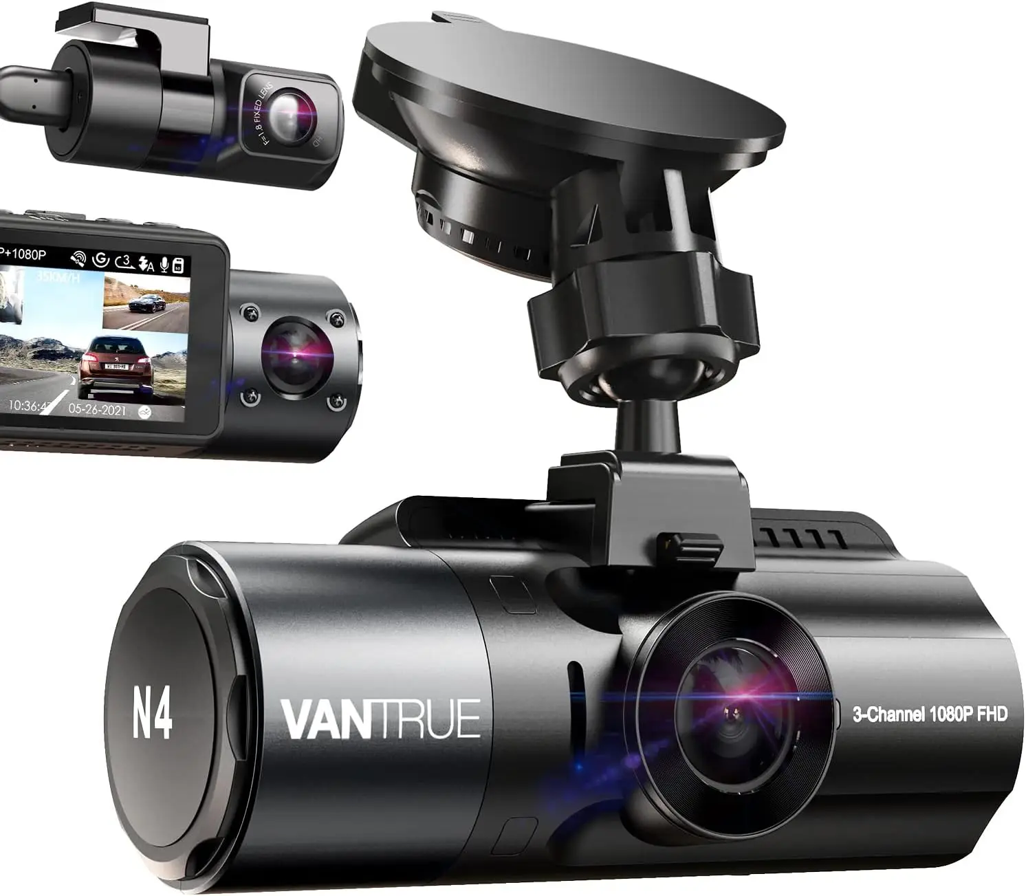 3 Channel Dash Cam, 4K+1080P Front and Rear, +1440P Front and Inside, 1440P+1440P+1080P Three Way Triple Car Cam