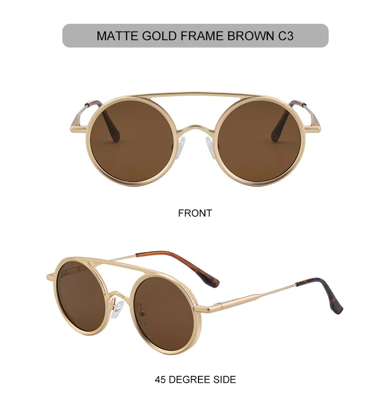 Kleine Runde Steampunk-Sonnenbrille für Herren 2026 Luxusmarke Klassische Doppelbalken-Sonnenbrille für Männer Punk-Fahrbrille Schattierungen – Detail 18