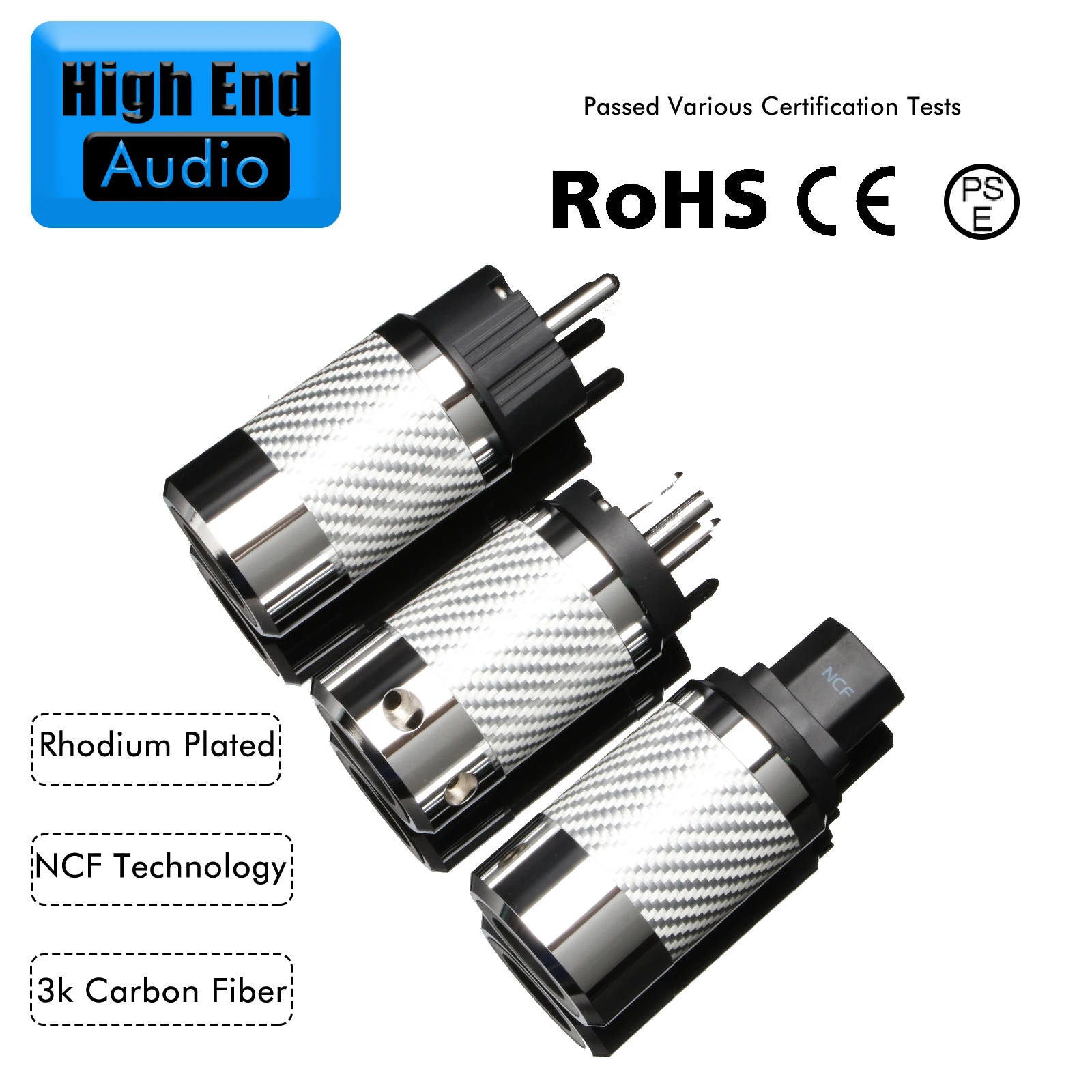 Preffair rhodium plated White carbon fiber hi-end EU/US Power cord ConnectorNano Crystal Audio power plug for Speaker Amplifier