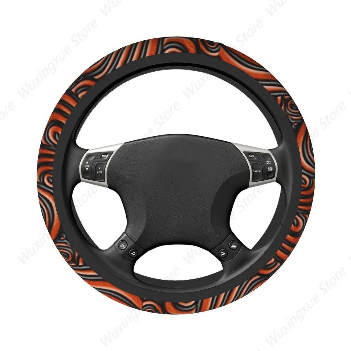 Embossed Doodle Swirl On Orange Leather Steering Wheel Cover Fit for SUV Floral Car Steering Wheel Protector Auto Accessories