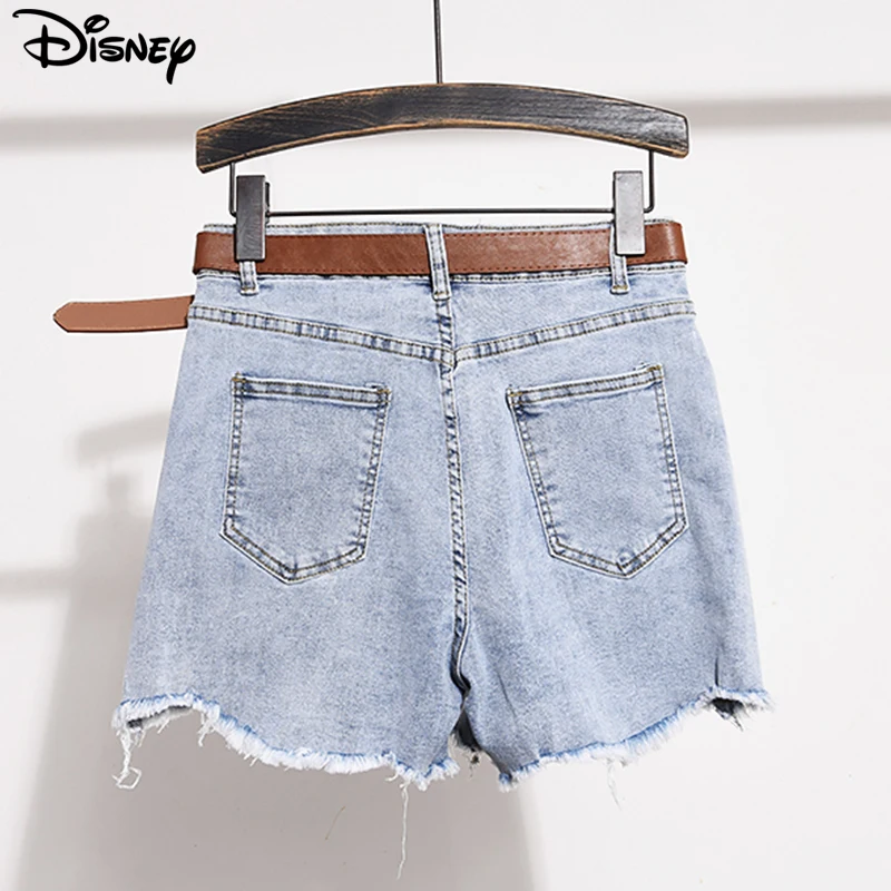 Disney New Arrival Top Fashion Cotton Women Embroidery Beading Mickey Mouse Female Summer Big Irregular Flash High Waist Short