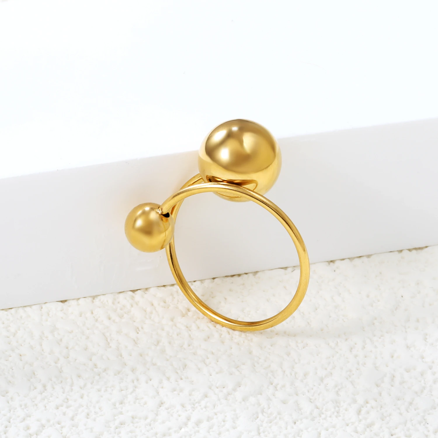 LUXUSTEEL Stainless Steel Open Cuff Rings For Women Golden Plated Round Ball Stone New Arrivals Ladies Fingers Rings Party