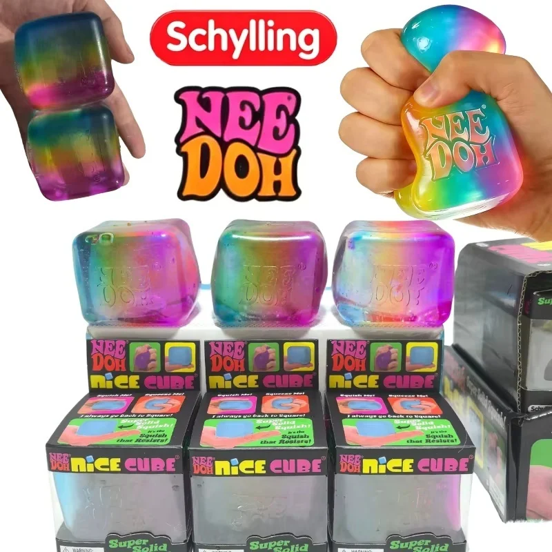 Schylling Nee Doh Rainbow Cube Soft Squishy Fidget Toy Fingertip Stress Relief Surprise Blind Box Sensory Relax Gift