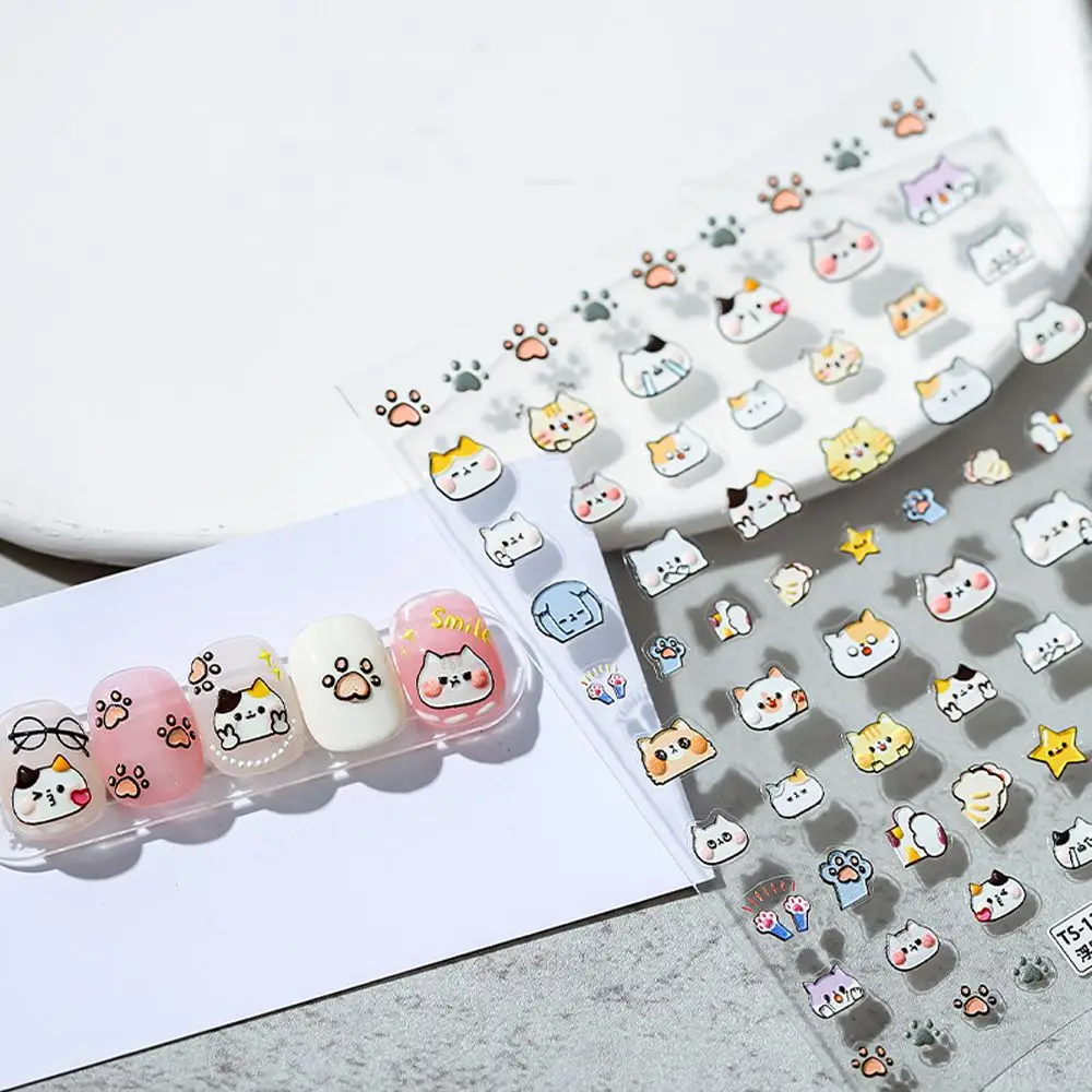 

Cartoon Nail Sticker Self Adhesive Nail Slider For DIY 5D Relief Rabbits Flowers Rainbow Cats Decals Manicure Decorations