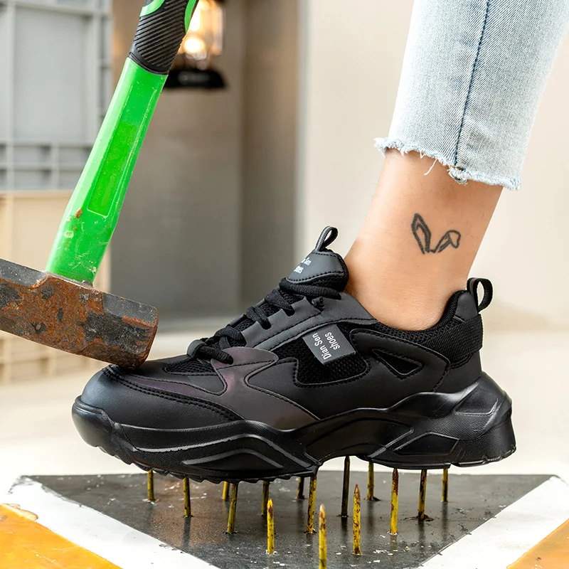 Women Work Boots Steel Toe Indestructible Safety Shoes Anti-Puncture Non Slip Trail Running Shoes Outdoor Lightweight Work Shoes