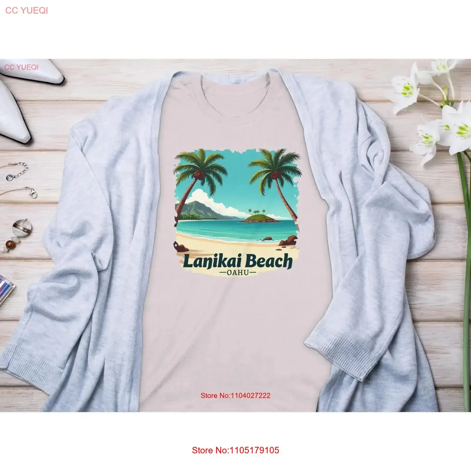 

Футболка Lanikai Beach Oahu, тропические Гавайи, отпуск, непринужденная островная одежда, летняя одежда с живописным видом, винтажная стираная мужская одежда