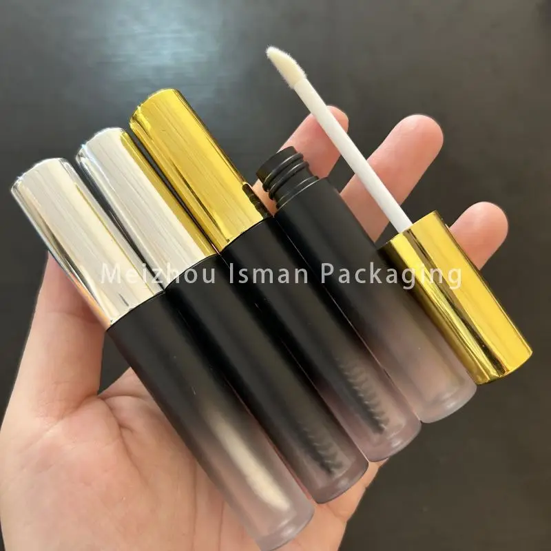

50Pcs Round 3ML Gold Sliver Top Mascara Tube Empty Gradient Black Lip Gloss Container Eyelashes Bottle With Brush Wand