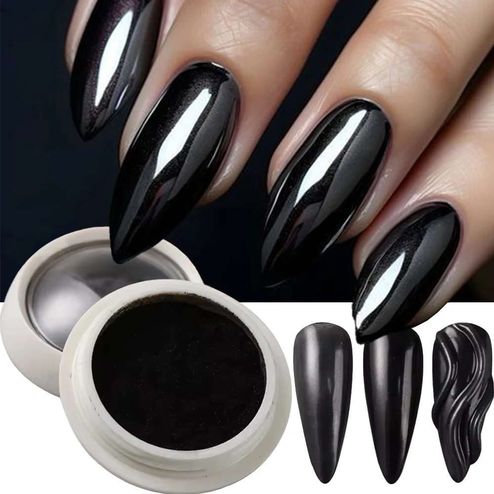 1Jar Spiegel-Schwarz-Chrom-Nagelpuder, metallisch glänzendes Nagelglitzer-Staub, Y2K Magic Mirror Super Bright Nagelpigment # F – Detail 5