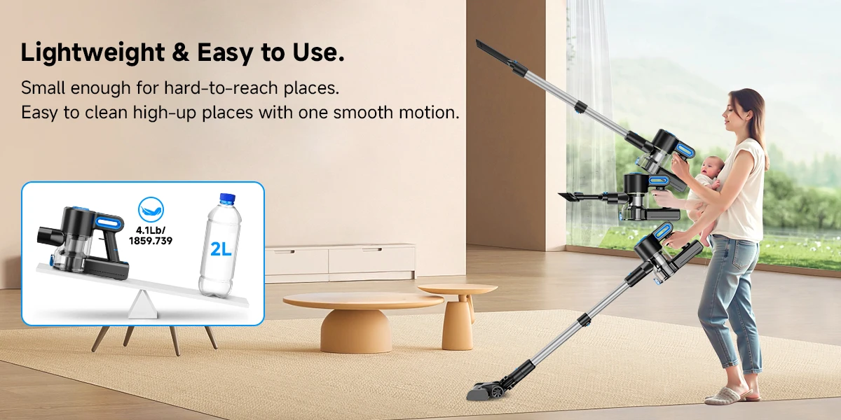 Honki 78KPa Powerful Cordless Vacuum Cleaner LED Display 45Mins Self Standing Stick Vacuum 1.5L Large Dust Cup for Pet Hair Carpet Floor