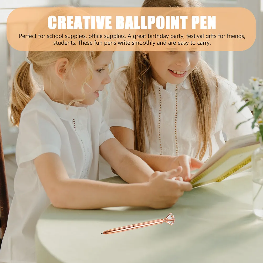 5Pcs Metal Rhinestone Ballpoint Pen Creative Interesting Design Non-Skid Smooth Ink Ergonomic Grip for Students Writing School