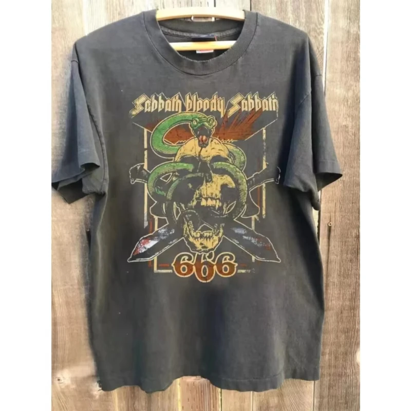 Men's Rock Music Band American Band Singer Short Sleeve Women's Black Sabbath Bloody Sabbath Band Charcoal  Printed T-shirt