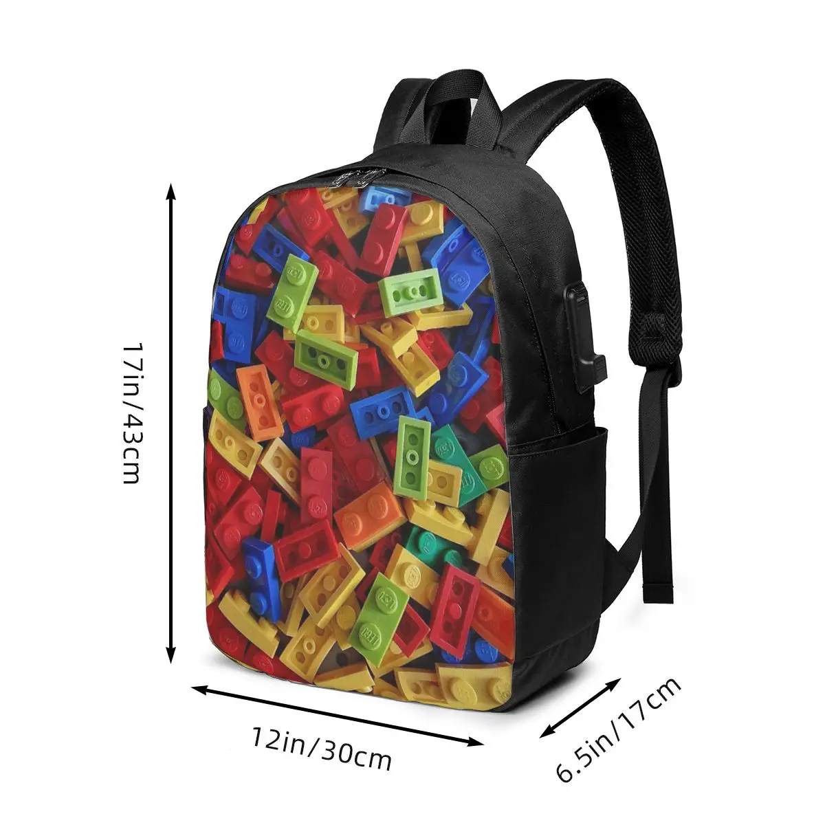 Colorful Building Block Print Backpack Travel Notebook Bag Computer College Student School Bag Laptop Shoulder Bags Men Women
