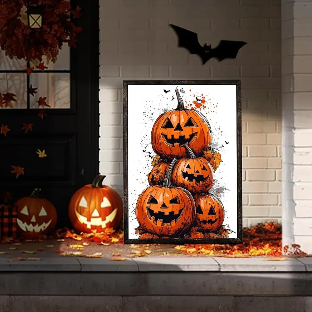 Evil Pumpkin Head Canvas Art - Halloween Wall Decor for Living Room, Perfect Decorative Gift for Halloween Lovers
