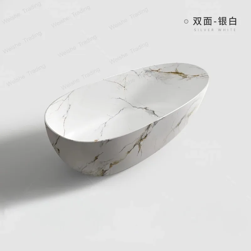 

Marble Texture Freestanding Bathtub, Artificial Stone Egg-Shaped Soaking Tub for Two, Modern Oval Bath for Master Bathroom&Hotel