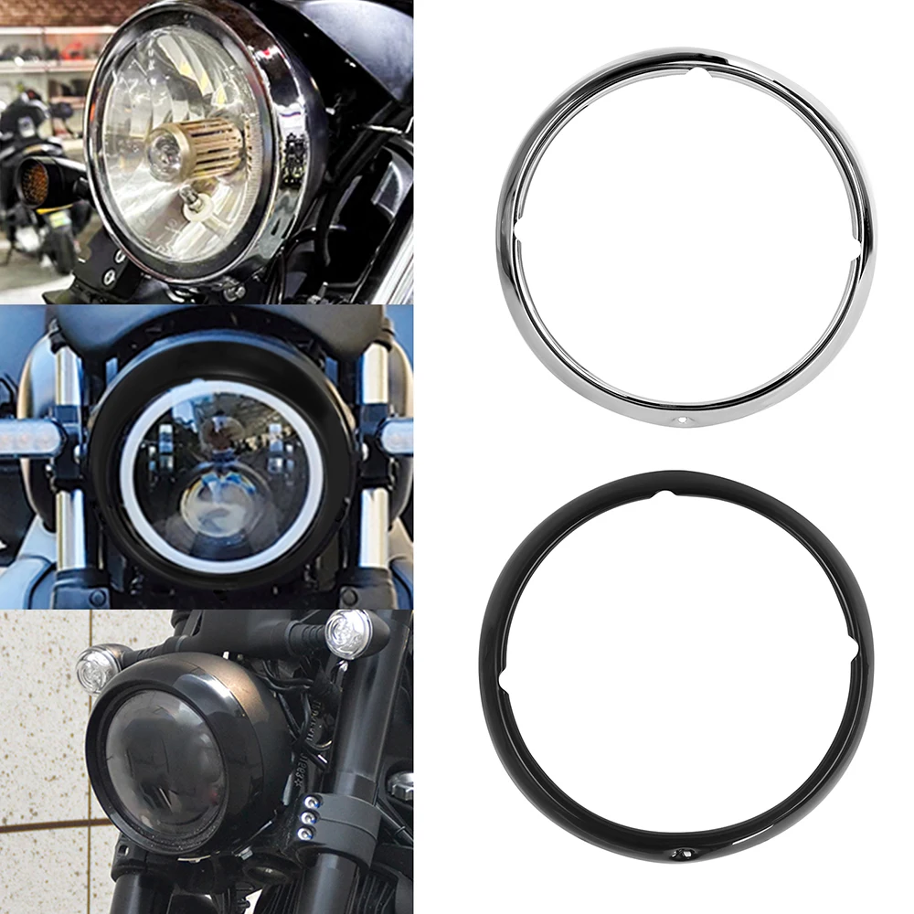 

Motorcycle 7" Headlight Headlamp Trim Ring Visor Light Cover Black/Chrome For Harley Touring Electra Street Glide