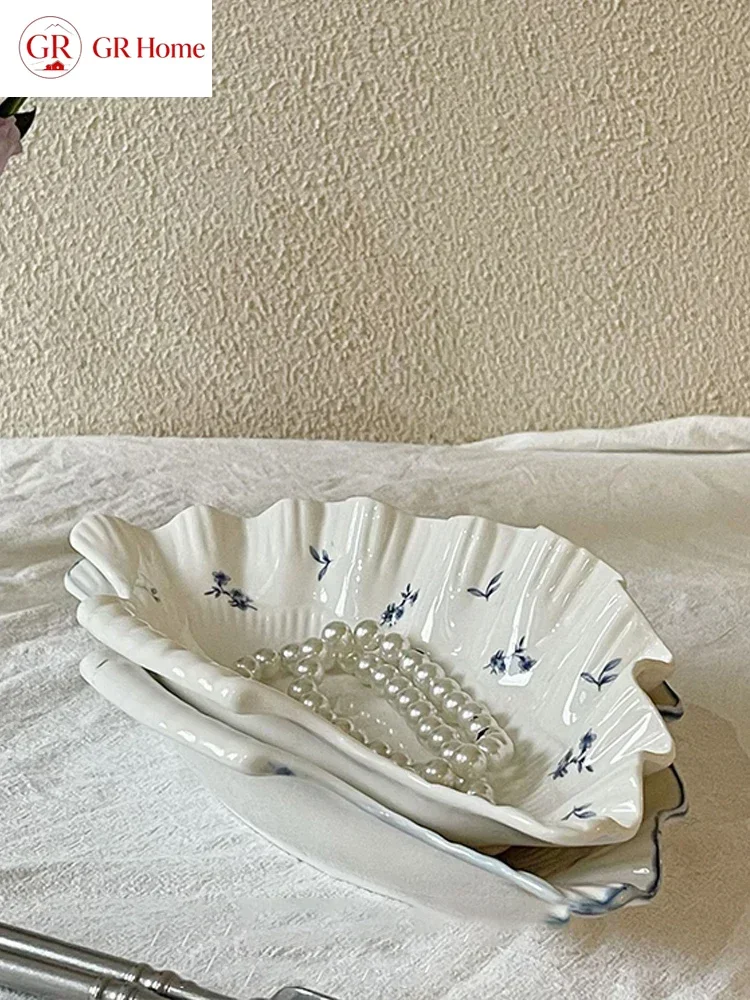 Ahunderjiaz-Vintage Ceramic Jewelry Display Tray, Living Room, Entryway, Desktop Storage Dish, Home Decoration, Photography Prop