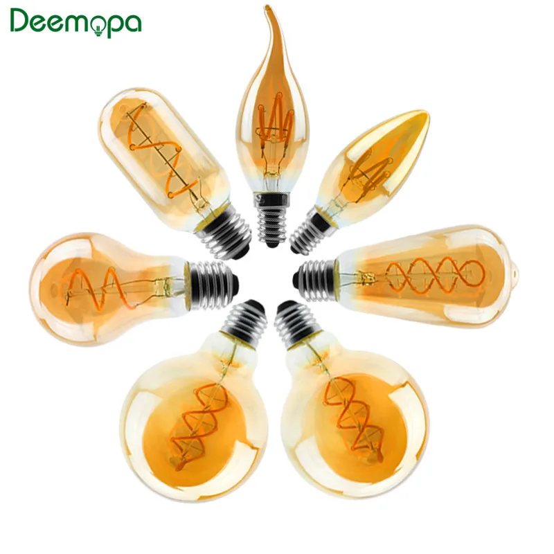 lampada de filamento espiral retro led lampada edison vintage c35 a60 t45 st64 t185 t225 g80 g95 g125 4w 2200k 220v240v 01