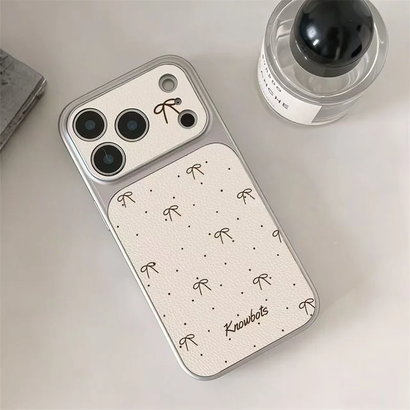 Corning Sheepskin Painted Black Bow Phone Case for iPhone 11 12 13 14 15 16 17 PRO MAX