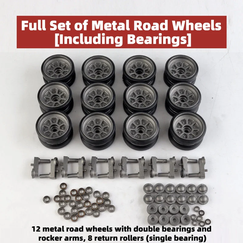 

Запасные части для радиоуправляемых танков масштаба 1/16, совместимые с моделями Heng Long 3899A и ZTZ 99A (металлические дорожные звездочки, направляющие колеса, гусеницы)